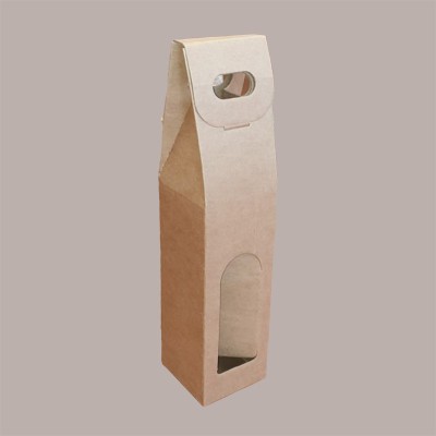 Scatola Astuccio Porta 1 Bottiglia 750 ml Olio Vino  in Cartoncino Avana con finestra 90x90H385mm [fdf91357]