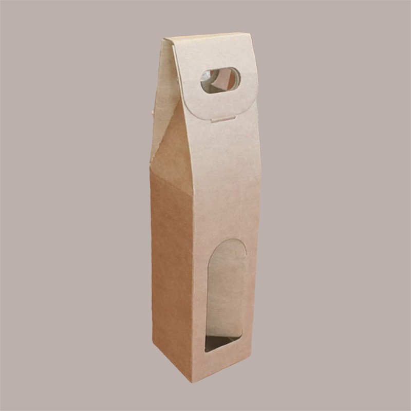 Scatola Astuccio Porta 1 Bottiglia 750 ml Olio Vino  in Cartoncino Avana con finestra 90x90H385mm [fdf91357]