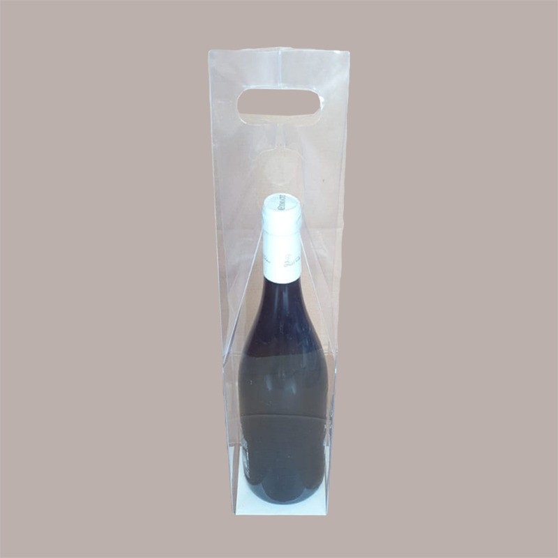 Scatola Astuccio Porta 1 Bottiglia 750 ml Olio Vino in Plastica Trasparente con Manico 90x90H430mm 10 Pezzi [7a06f4e7]