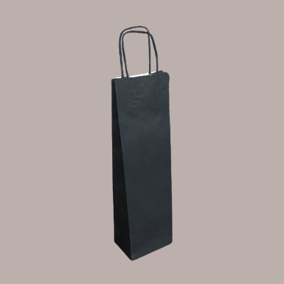 Borsa Busta Carta Nera porta 1 Bottiglia 750 ml con Manico in Cordoncino 12+9x40cm 20 pezzi [d7fe33c5]