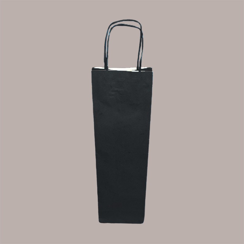 Borsa Busta Carta Nera porta 1 Bottiglia 750 ml con Manico in Cordoncino 12+9x40cm 20 pezzi [0ed870c8]