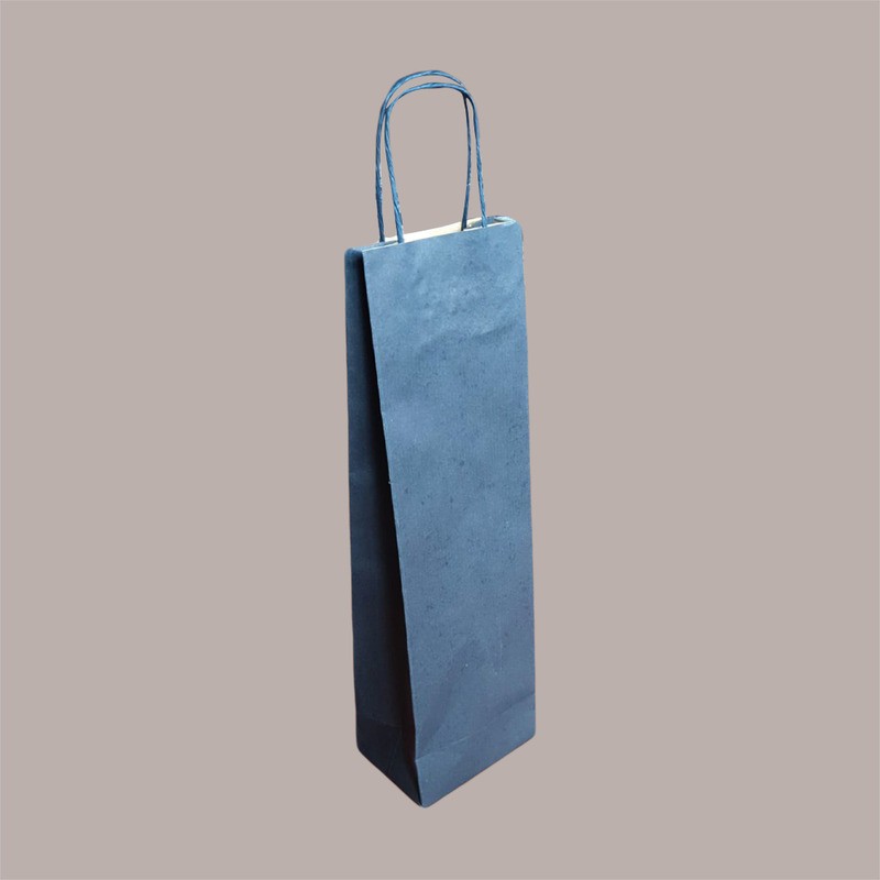 Borsa Busta Carta Blu porta 1 Bottiglia 750 ml con Manico in Cordoncino 12+9x40cm 20 pezzi [734dccbd]