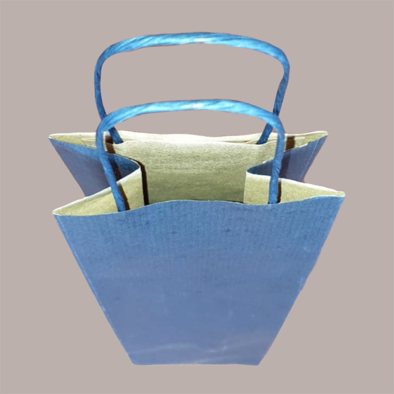 20 Borsa Busta Carta Blu porta 1 Bottiglia 750 ml con Manico in Cordoncino 12+9x40cm [aa6b8fb0]