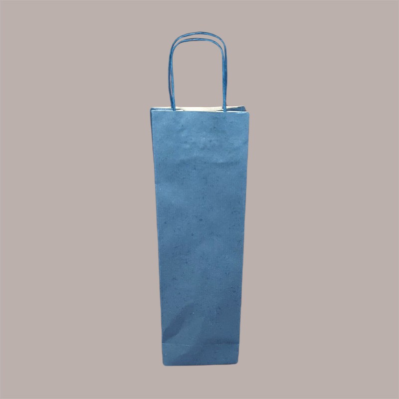 Borsa Busta Carta Blu porta 1 Bottiglia 750 ml con Manico in Cordoncino 12+9x40cm 20 pezzi [1d764eb4]