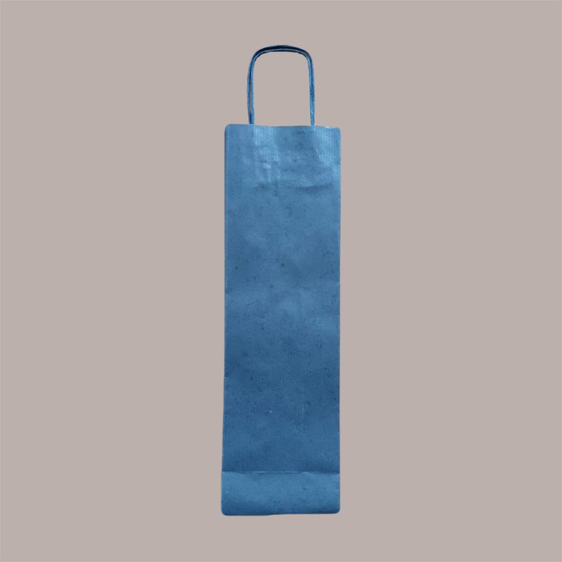 Borsa Busta Carta Blu porta 1 Bottiglia 750 ml con Manico in Cordoncino 12+9x40cm 20 pezzi [182609aa]