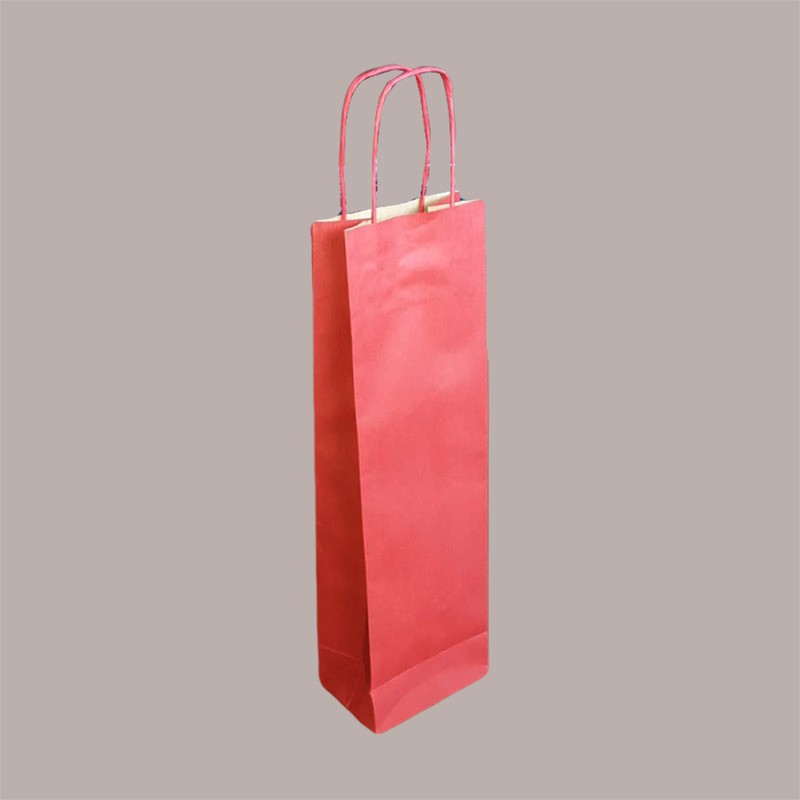 Borsa Busta Carta Rossa porta 1 Bottiglia 750 ml con Manico in Cordoncino 12+9x40cm 20 pezzi [fcb3646f]