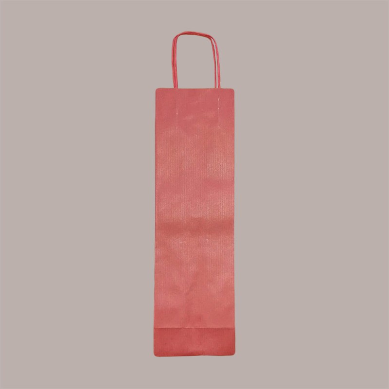 Borsa Busta Carta Rossa porta 1 Bottiglia 750 ml con Manico in Cordoncino 12+9x40cm 20 pezzi [97d8a178]
