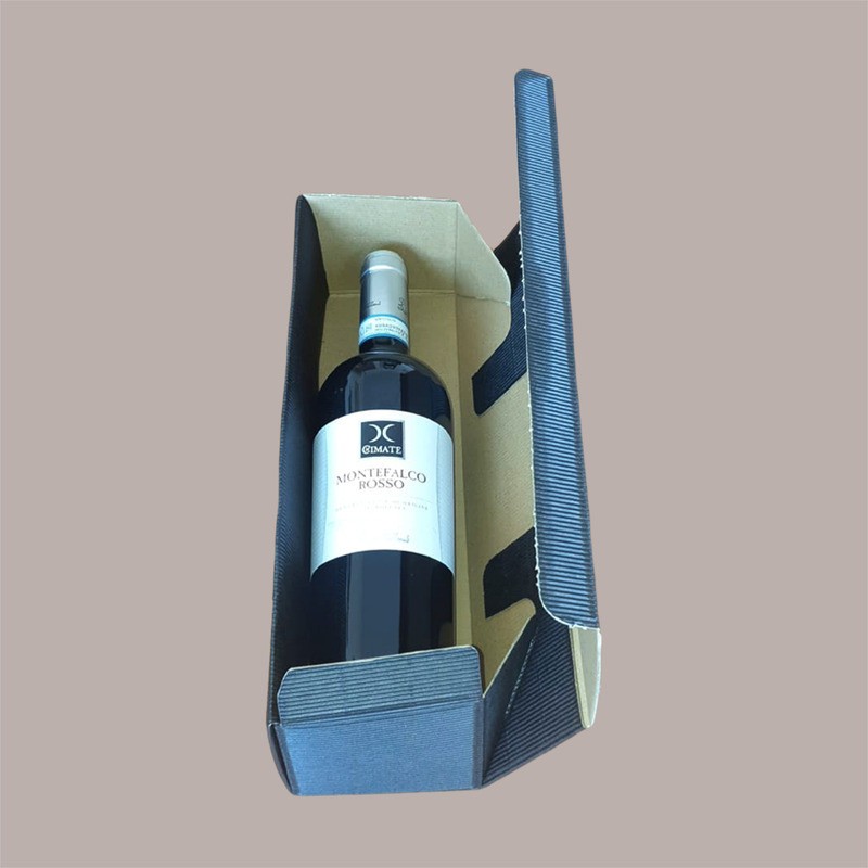 Scatola Astuccio Porta 1 Bottiglia 750 ml Olio Vino Cantinetta Stesa in Carta Onda Nero 340x90H90mm 10 Pezzi [437520d1]