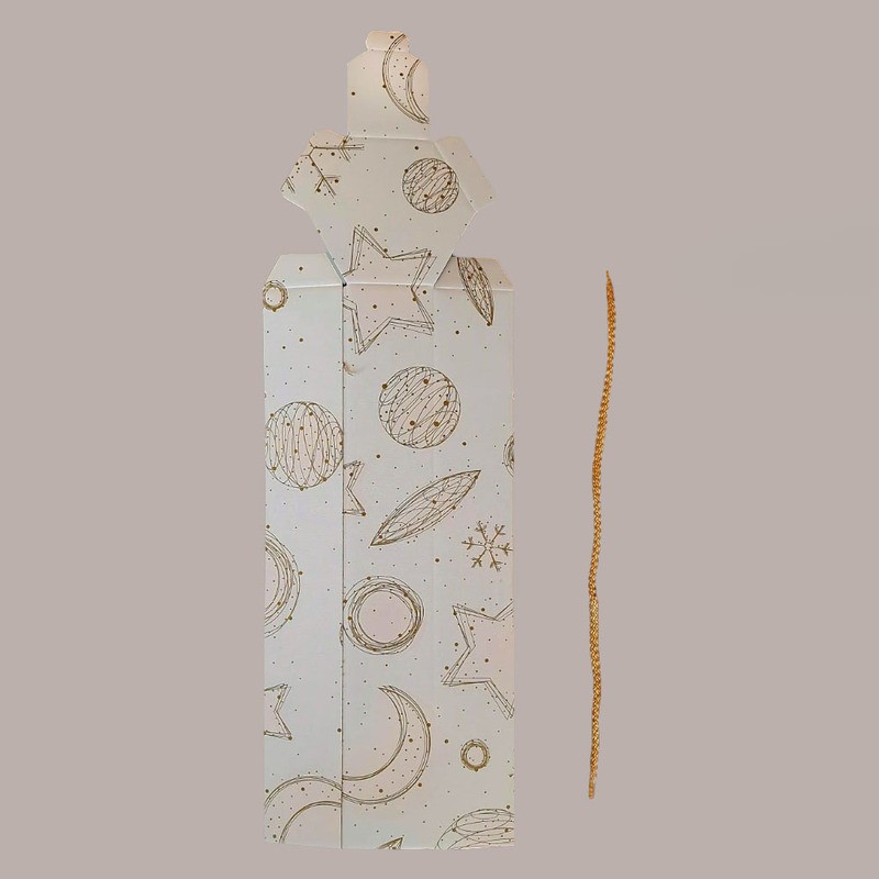 10 Pz Scatola Astuccio Porta 1 Bottiglia 750 ml Vino e Olio esagonale con cordino in cartoncino grafica White 95x95H3 [e842907a]