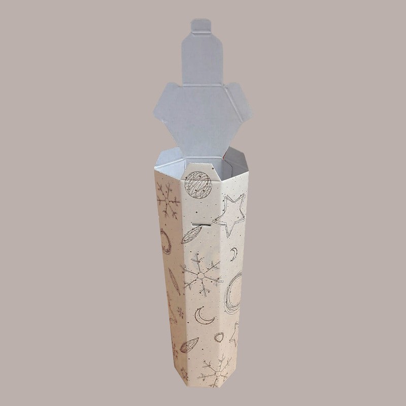 Scatola Astuccio Porta 1 Bottiglia 750 ml Vino e Olio esagonale con cordino in cartoncino grafica White 95x95H355mm 1 [8329556d]