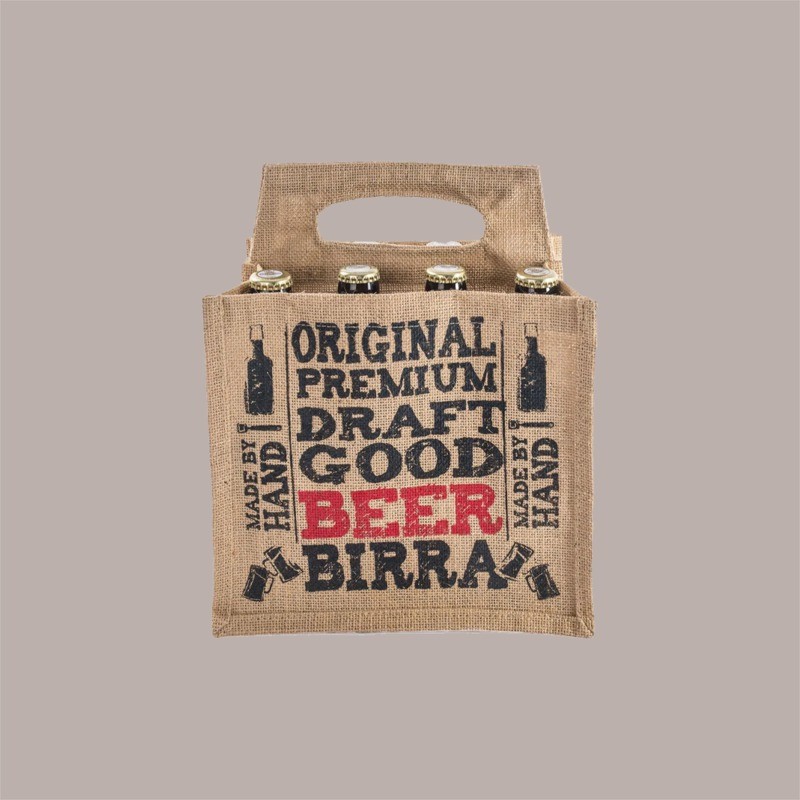 10 Pz Shopper Busta Juta Portabottiglie 500/750 ml per Birra con Stampa 24,5+17xH23,5/31 cm [372fdf46]