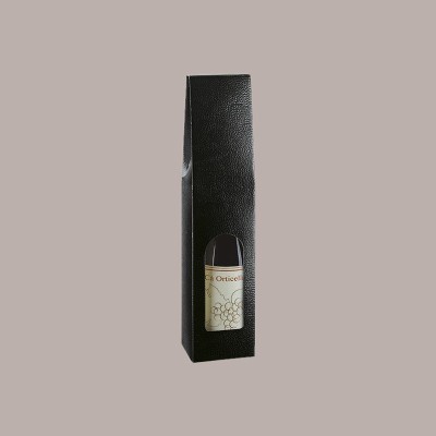 Scatola Astuccio Porta 1 Bottiglia 750 ml Olio Vino Cartoncino Nero grafica effetto pelle con Finestra 90x90H370mm 20 [c319a6c2]
