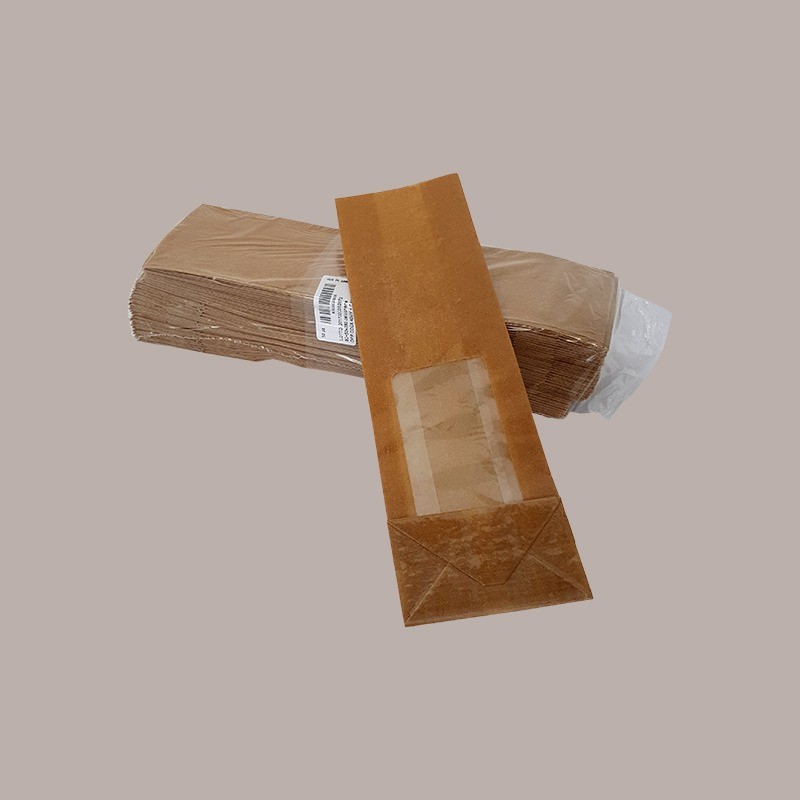 50 Pz Sacchetti Carta Kraft Avana Politenati Antigrasso con Finestra 11+6H30cm [5f3f5bda]