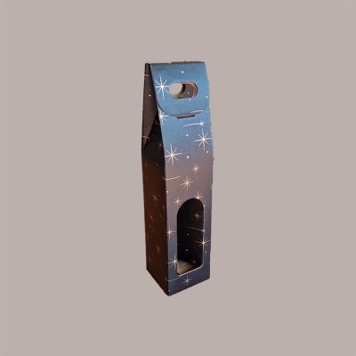 Scatola Astuccio Porta 1 Bottiglia 750 ml Olio Vino in Cartoncino Nero grafica stelle oro con finestra 90x90H385mm 10 [a3934337]