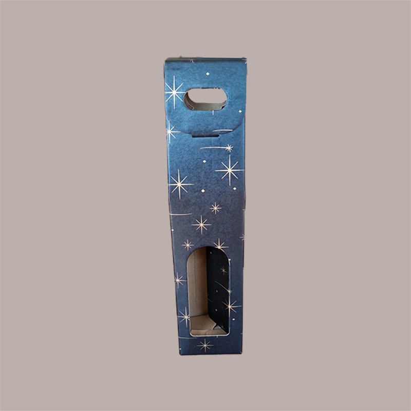Scatola Astuccio Porta 1 Bottiglia 750 ml Olio Vino in Cartoncino Nero grafica stelle oro con finestra 90x90H385mm 10 [cda8c13e]