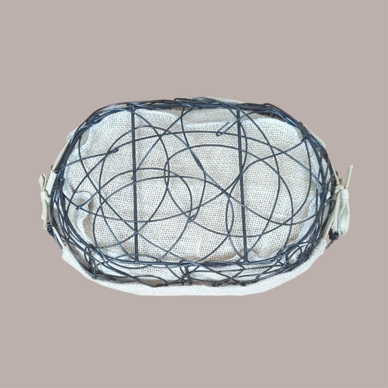 Cesto per Confezioni Regalo Natalizie in Ferro con Fodera Juta Ovale Piccolo 350x210H80mm [fcdd7ac2]