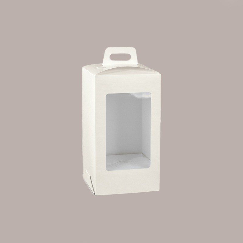 5 Pz Scatola Porta Uovo Cioccolato con Fondo in Carta Pelle Bianco Golosa con Finestra Trasparente 210x210x365 mm [20df571d]