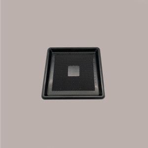 100 Pz Vassoio Quadrato Plastica Nero Mono Porzione Medorino 12x12 cm Alcas