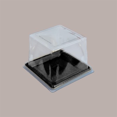 100 Pz Mini Vassoio Medorino Plastica Monoporzione Quadrato Nero Medoro + Coperchio 12x12cm Alcas [18955fee]
