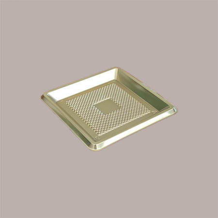 100 Pz Vassoio Quadrato Plastica Oro Mono Porzione Medorino 12x12 cm Alcas [9d7acf10]