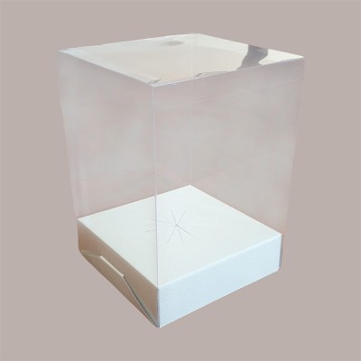 5 pz Scatola Trasparente Porta Uovo Cioccolato Pasqua Fondo Carta Bianco Effetto Pelle 150x150H300mm [5577e0d1]