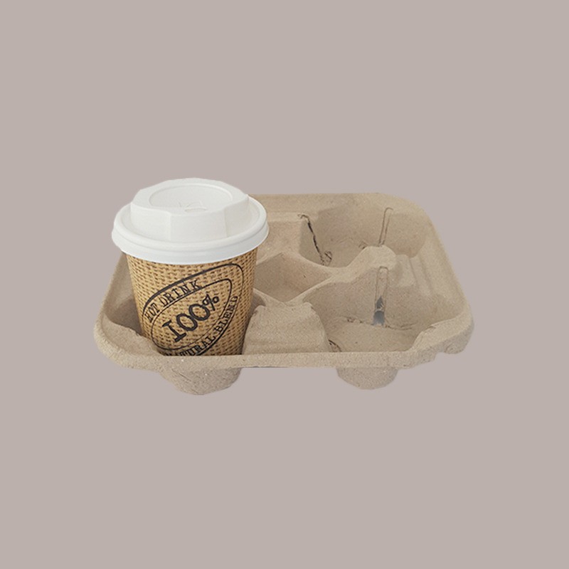 50 Vassoio Porta 4 Bicchieri in Polpa di Carta Riciclata per Asporto Caffè Cappuccino [03b9520d]
