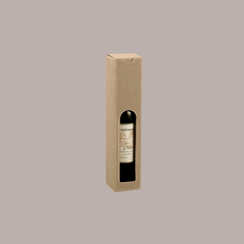 Scatola Astuccio Porta 1 Bottiglia 250/500 ml Olio in Cartoncino Onda Avana Petit 55x55H240mm 20 Pezzi [0013a8eb]