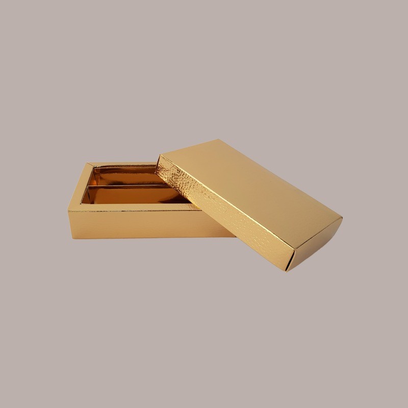 10 Scatola Porta Cioccolatini Carta Oro Effetto Pelle 75x145H35 mm [45f04148]