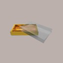 10 Scatola Porta Cioccolatini in Cartoncino Oro con Inserto Oro e Fascia Trasparente 145x145H35mm [8cc545d3]