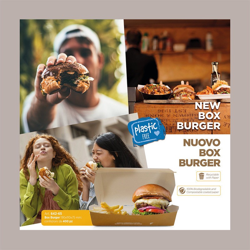 100 Pz Porta Panino Hamburger Grande Carta Avana Bio 190x110H75 [7bd63c61]
