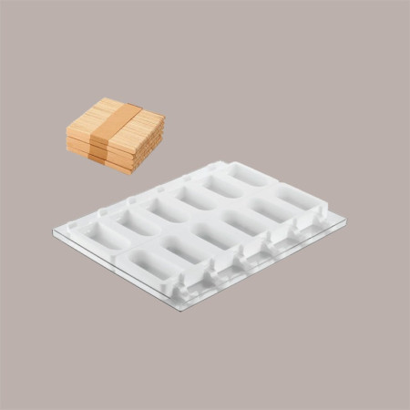 1 Pz Set 2 Stampi GEL12 CREMINO con 50 Stecchi in Legno per Gelato misura 92x45H23 mm [7c2b2478]