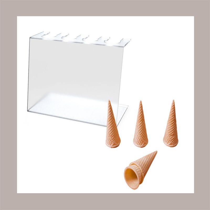 Porta Coni da Banco 4 Fori Dm 4 cm in Plexiglass Ideale per Gelaterie 27,5x15H20 cm [b5040314]