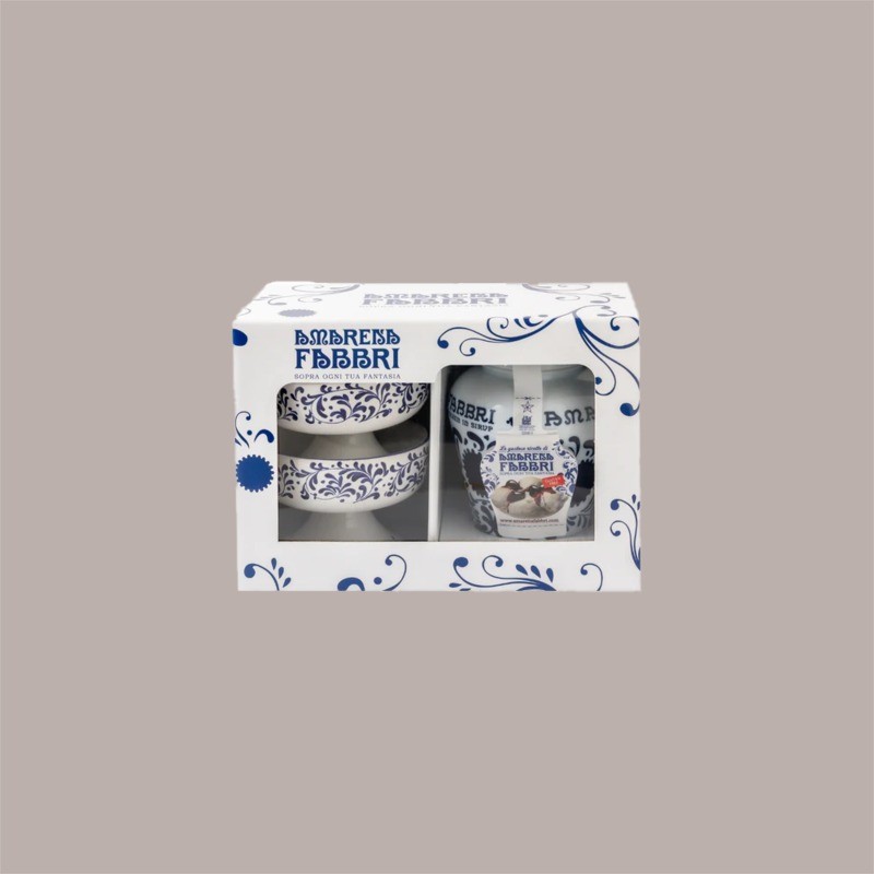 600 g Couvette Amarena in Latta con 2 Coppette in Ceramica Decorate Fabbri [35c20018]