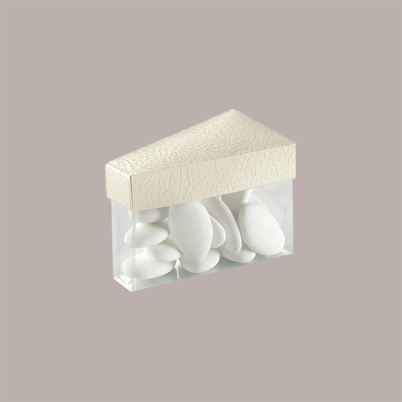 10 Pz Scatolina in Carta Seta Bianco e Pvc a forma di Fetta di Torta Ideale per Confetti 80x45x50 mm [aa841ef0]