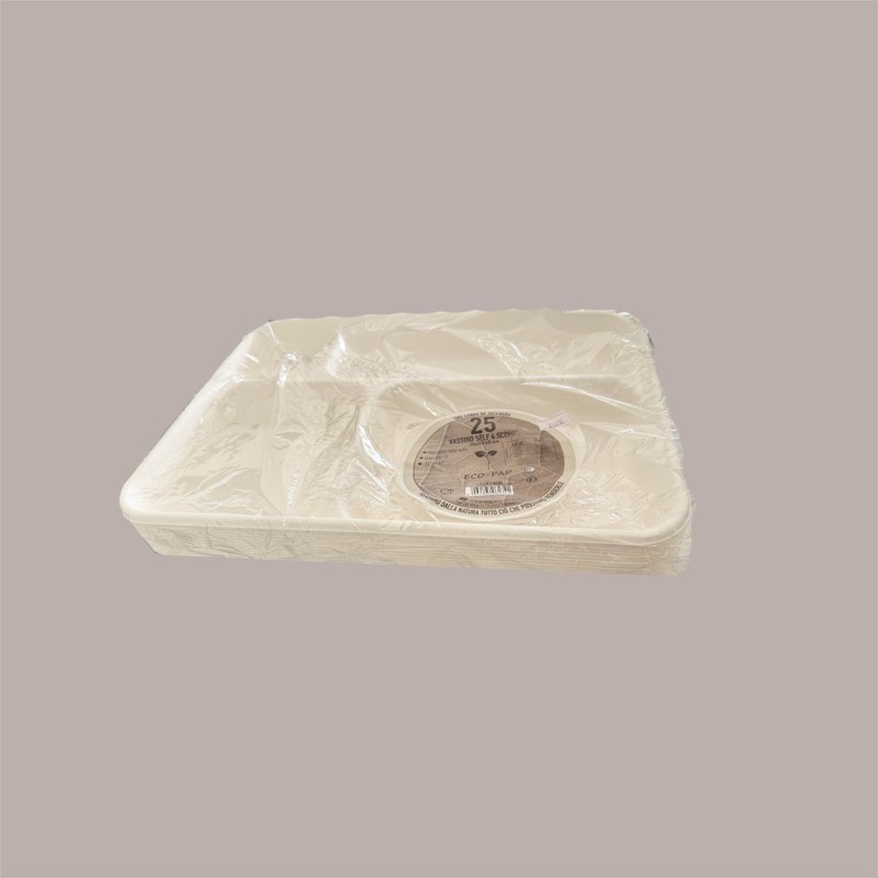 25 Pz Vassoio Self 4 Scompartimenti in Polpa di Cellulosa Bio 37x27H3,5 cm [db800af7]