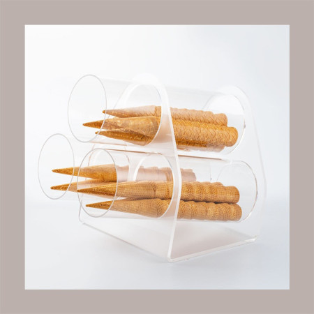 Porta Coni in Plexiglass Trasparente 3 Vani Inclinato con Supporto e Coperchio Ideale per Gelaterie 36x46 h39 cm [29baa2ba]