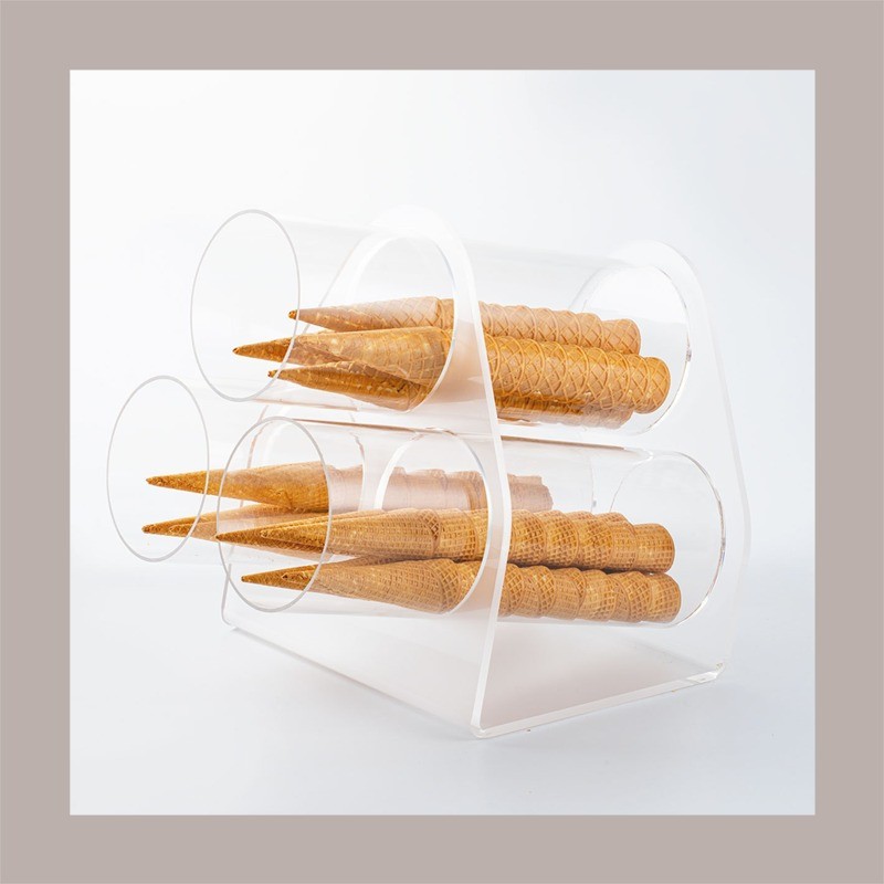 Porta Coni in Plexiglass Trasparente 3 Vani Inclinato con Supporto e Coperchio Ideale per Gelaterie 36x46 h39 cm [29baa2ba]