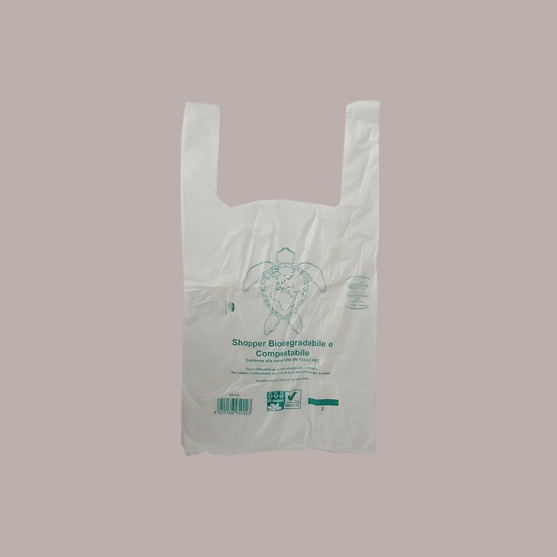 Shopper Bio Medie Monouso Lucgel, 27+7+7H50cm 500 Pezzi, Bianco, Manico a Bretella, 6,5g [233751ea]