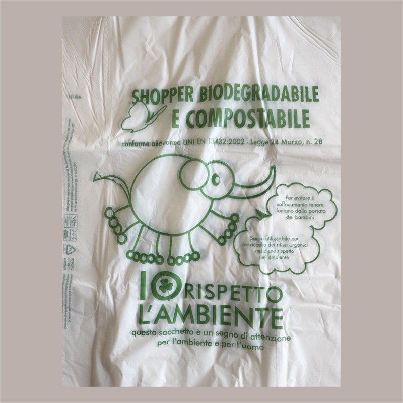 Shopper Bio Grandi Monouso a Strappo Elefante, 30+10+10H60cm 500 Pezzi, Bianco, Manico a Bretella [69d640ed]