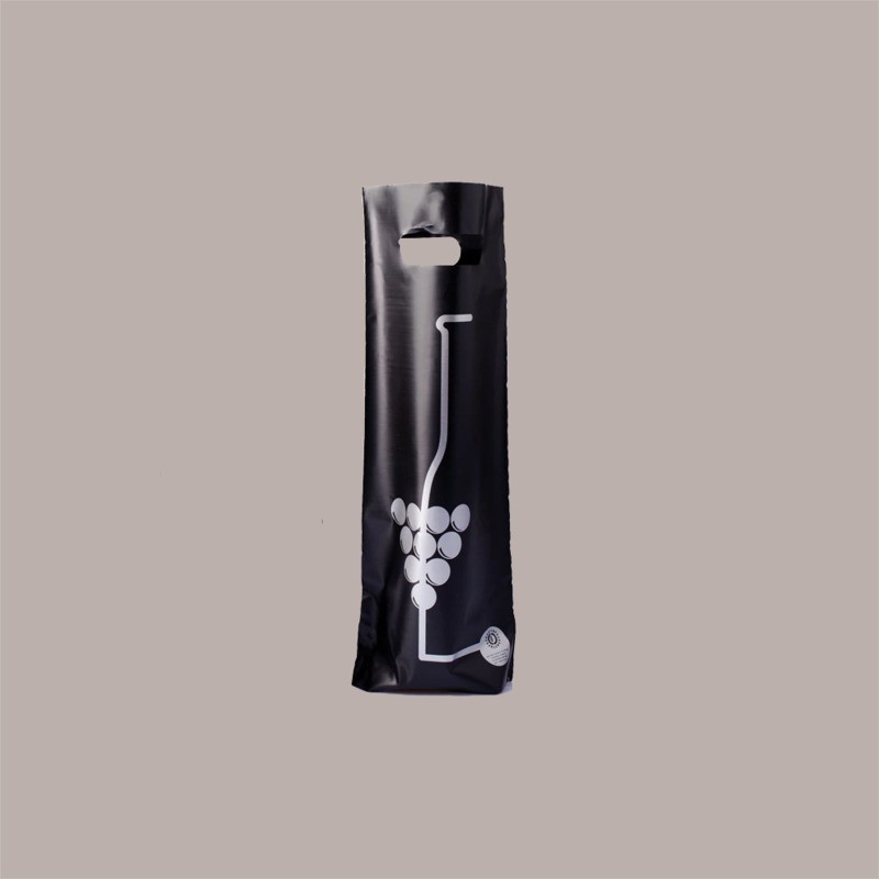 20 Pz Shopper Porta Bottiglia da 750 ml in Plastica Nera Stampa Wine 16+10x38 Cm [d2fdfe8e]