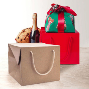 10 Pz Bag Box Porta Panettone Carta Kraft Avana con Cordino 25+25x25 cm