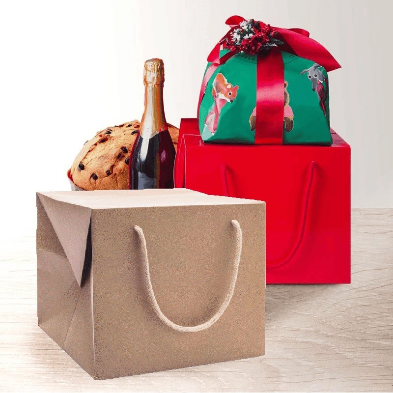10 Pz Bag Box Porta Panettone Carta Kraft Avana con Cordino 25+25x25 cm [dca44f8d]