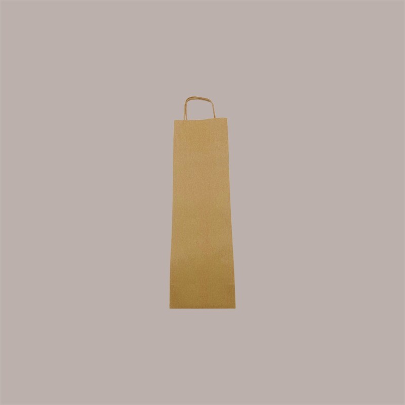 Borsa Busta Carta Avana porta 1 Bottiglia 750 ml con Manico in Cordoncino 12+8.5x39cm 20 Pezzi [42f85946]
