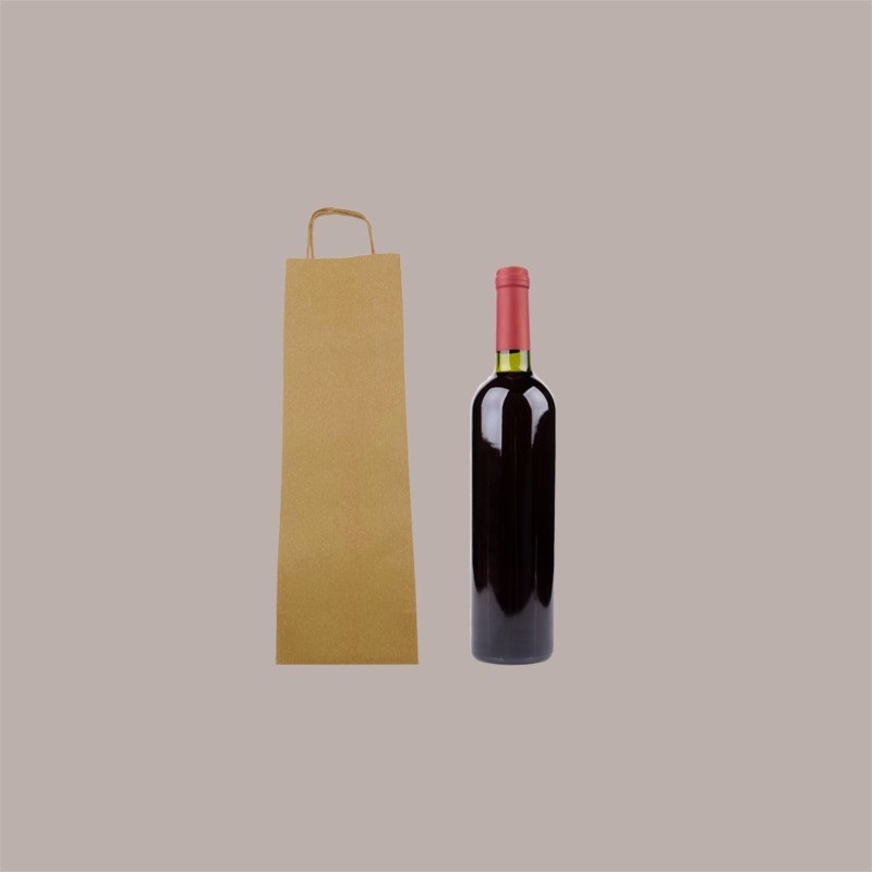 Borsa Busta Carta Avana porta 1 Bottiglia 750 ml con Manico in Cordoncino 12+8.5x39cm 20 Pezzi [9bde1a4b]