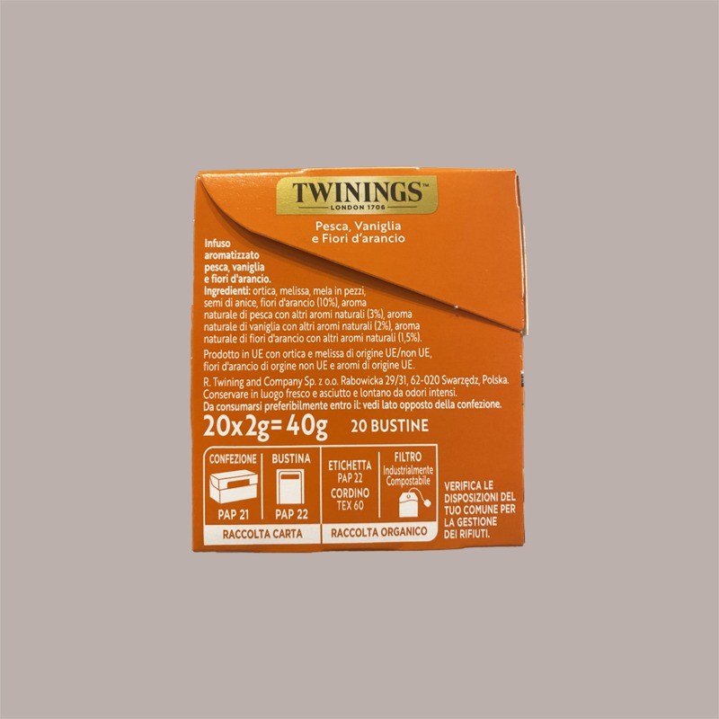 Filtri Bustine Infuso Aromatizzato Pesca, Vaniglia e Fiori d'Arancio TWININGS 20 Filtri [d6bb09ac]