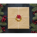 Decorazione Coroncina Foglie Oro con Fiocco e Palline Rossi 9,5 cm 8 pezzi [c1c8bcbd]