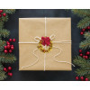 Decorazione Coroncina Foglie Oro con Fiocco e Palline Rossi 9,5 cm 8 pezzi [c1c8bcbd]