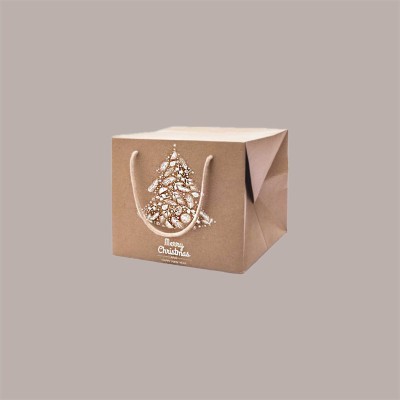 Bag Box Porta Panettone Kraft Avana con Grafica Albero di Natale 24x24x20 cm 10 pezzi [ffa9e1d2]