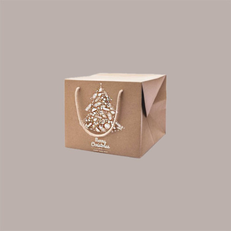 Bag Box Porta Panettone Kraft Avana con Grafica Albero di Natale 24x24x20 cm 10 pezzi [ffa9e1d2]