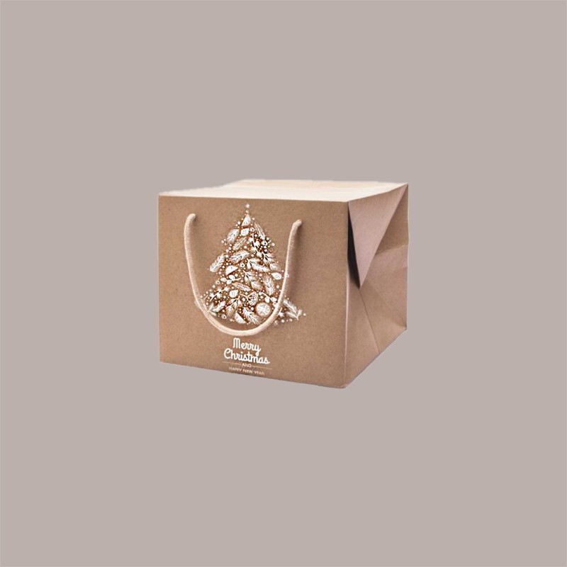 Bag Box Porta Panettone Kraft Avana con Grafica Albero di Natale 24x24x20 cm 10 pezzi [ffa9e1d2]